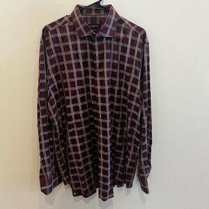 Bugatchi Burgundy and Gray Plaid Shirt